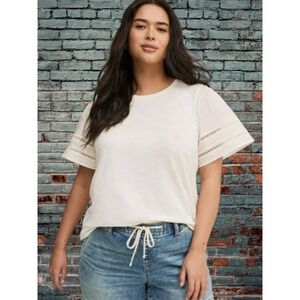 NEW Torrid 3X Cloud Dancer Cotton Modal Popover Top Crochet Inset Cottagecore